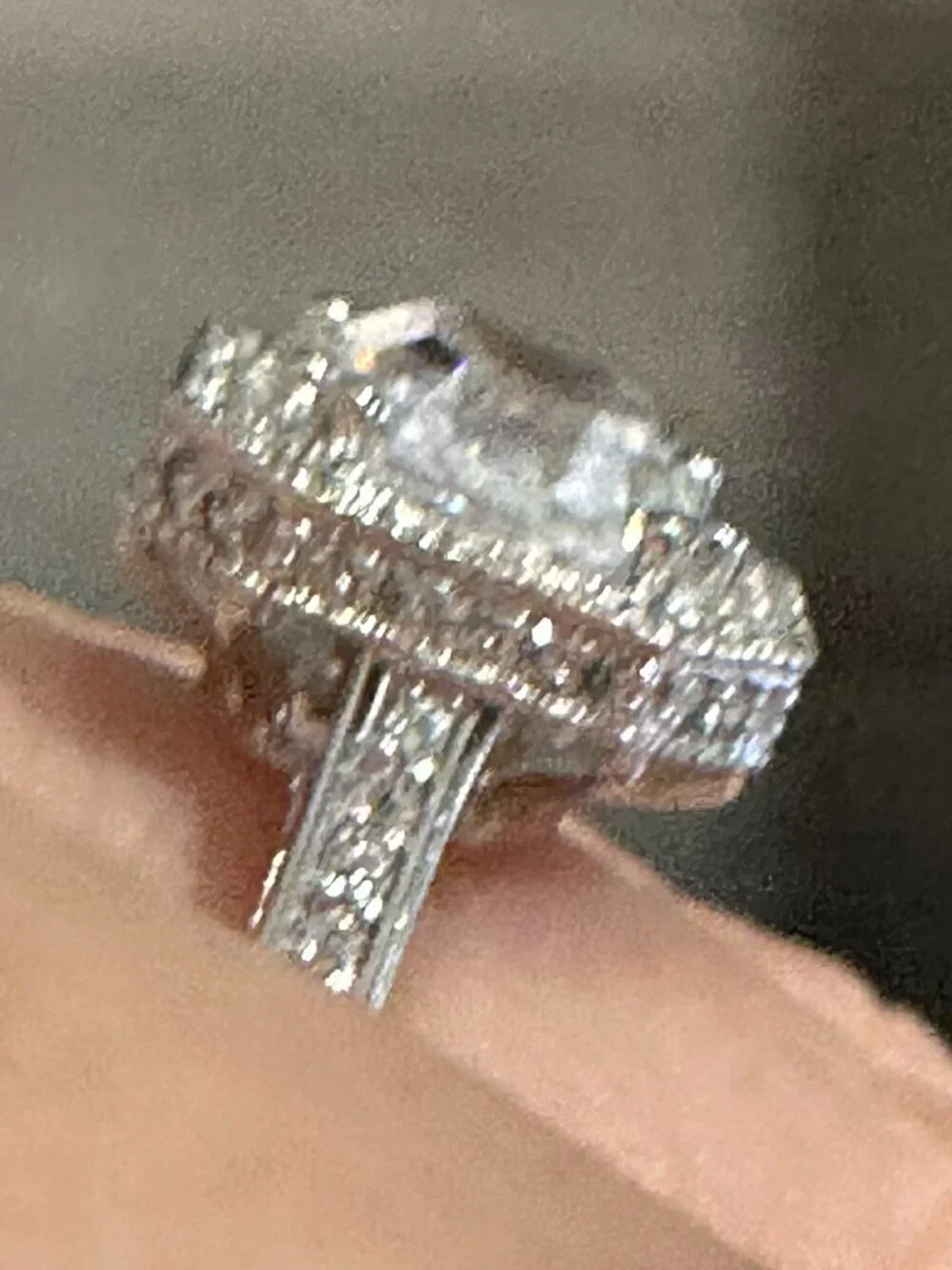 14K White Gold Square Step-Cut CZ Cushion Halo Ring Sz 6.75